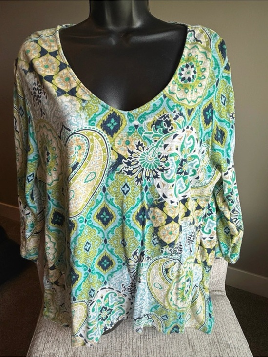 Chico's Tops - Chico's V-Neck Paisley Tunic - Green, Teal & Navy